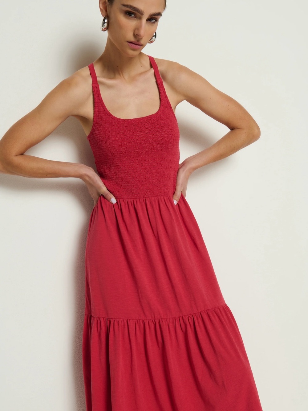 Anthropologie Nation LTD Penelope Crisscross Back Smocked Red Midi Dress NWT - Picture 4 of 13